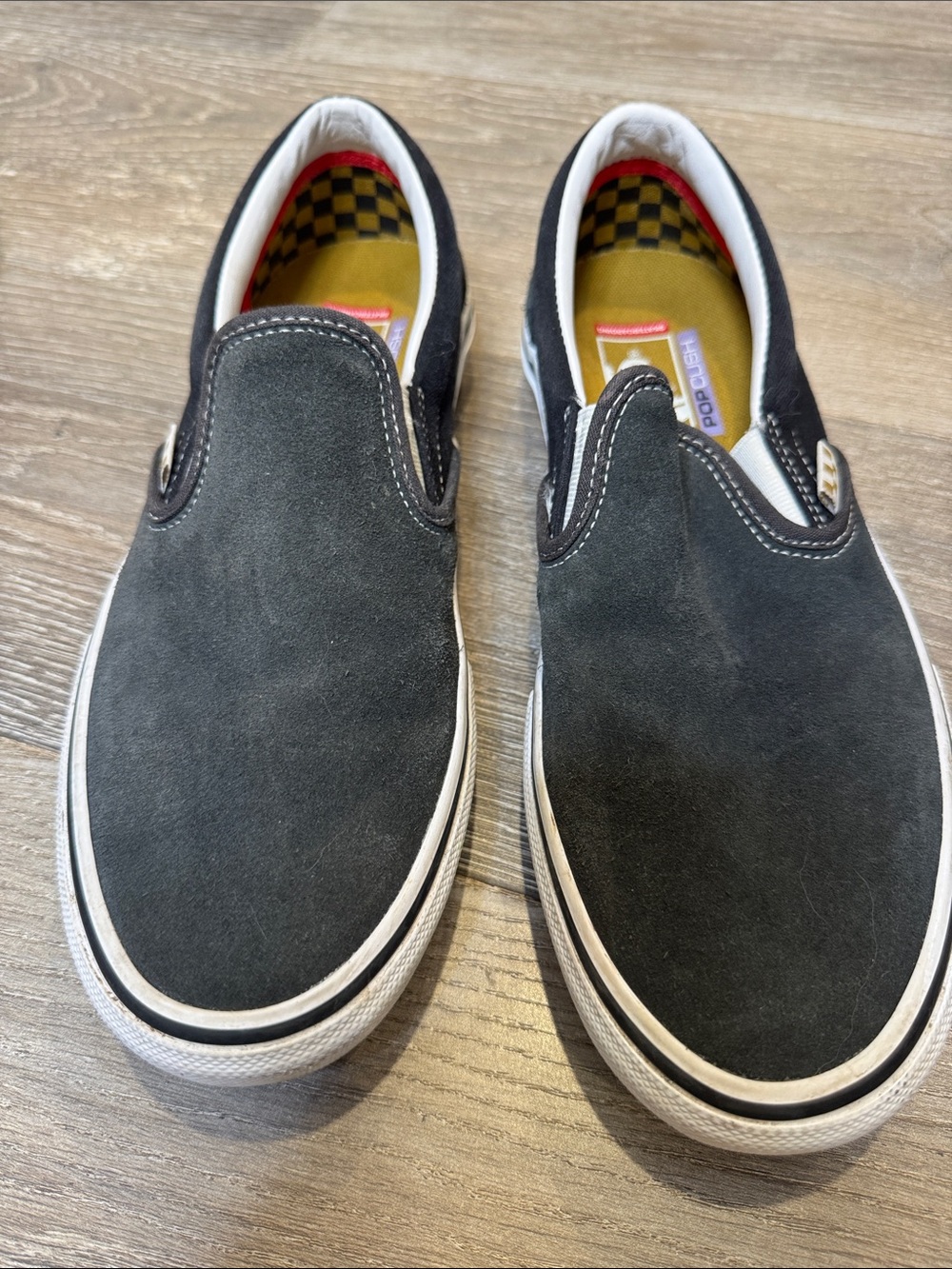 Vans Black Suede Slip-On Loafers with White Sole